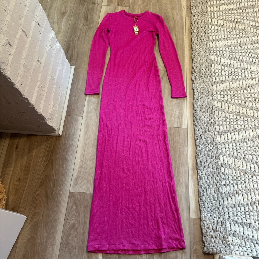 SKIMS Pink Long Sleeve Maxi Dress